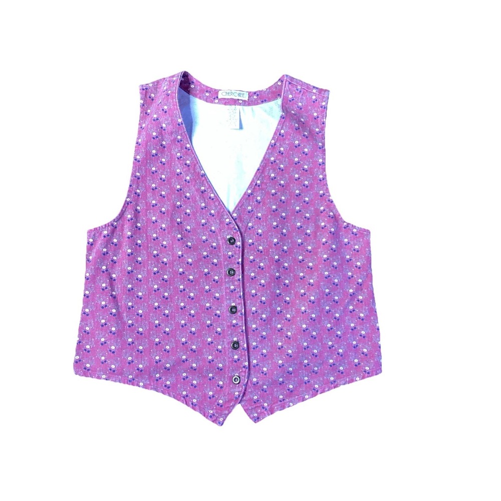 Vintage Cherokee  Floral Denim Pink Vest  Size Med  Cottage Core Y2K